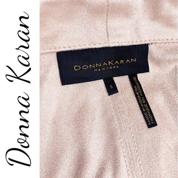 NWOT DONNA KARAN Microsuede Blush Pink Shimmer Open Waterfall Cardigan Jacket, 8 - Picture 5 of 9